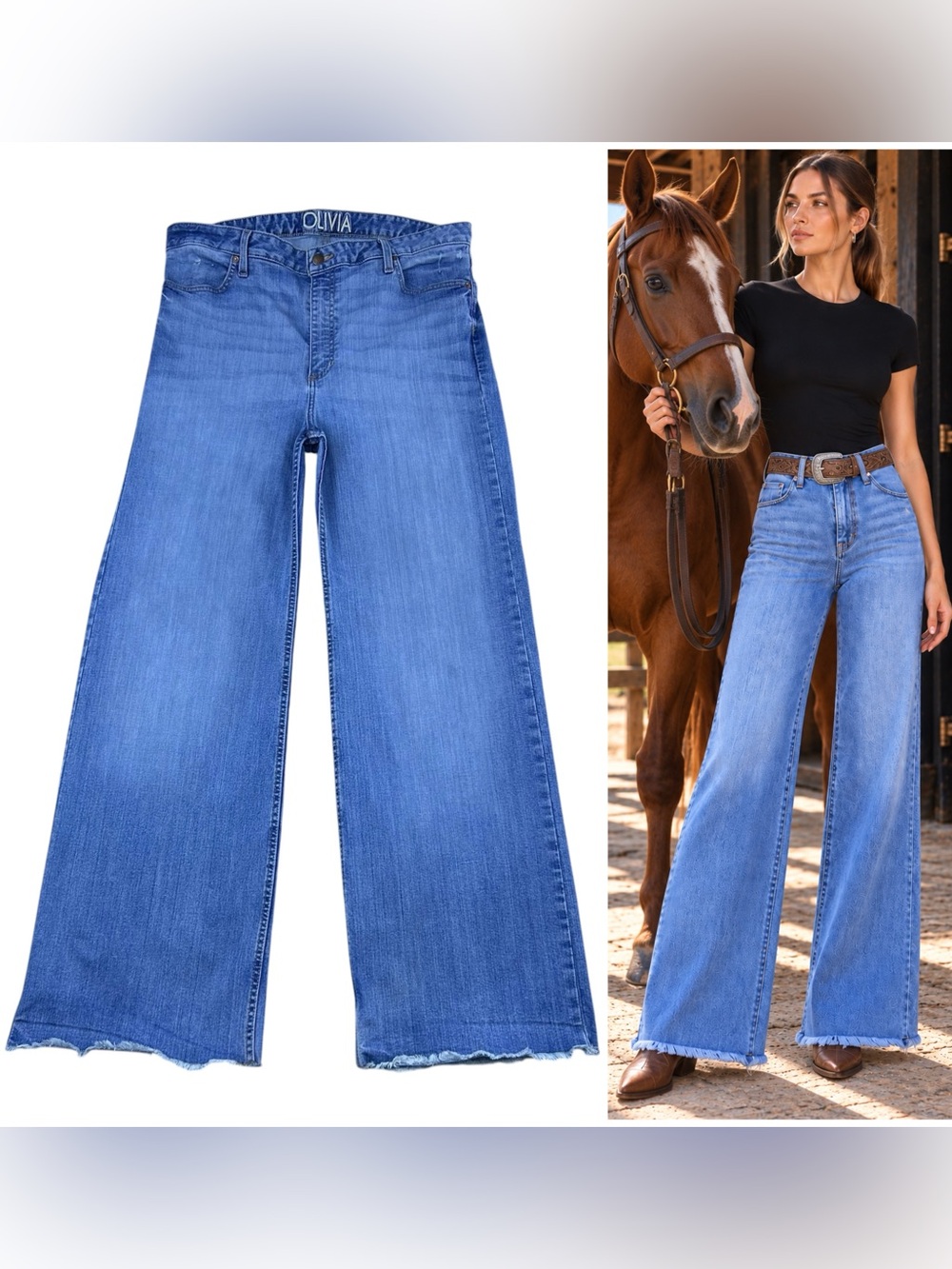 Kimes Ranch Olivia Jeans 16 / 32 High Rise Wide Leg Raw Hem Western Cowgirl